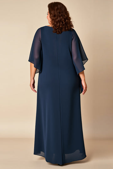 Navy Plus Size Sheath Chiffon Mother of the Bride Dress
